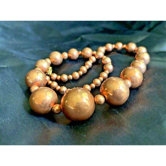 Vintage Copper Beaded Necklace Graduated Beads Copper Jewelry 17.5" Long - Picture 7 of 9